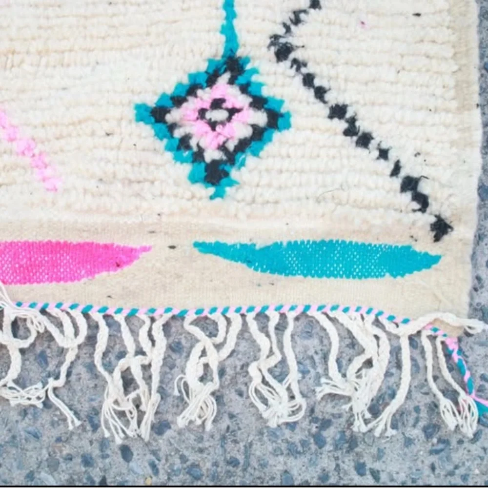 Colorful Geometric Moroccan Beni Ourain Pattern Rug